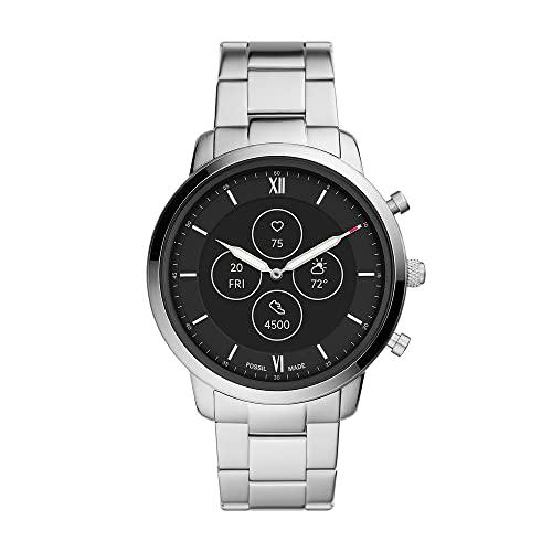 Fossil Smartwatch híbrido HR para hombre Neutra de acero inoxidable con brazalete de acero inoxidable, FTW7029