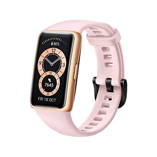 HUAWEI Band 6 Montre Connectée,Écran Tactile AMOLED,Bord Fin,Étanche,Seguimiento du Ritme Cardiaque et du Sommeil,96 Modos de entraîneement,14 jours d'autonomoie,Funciona Avec iOS/Android,Rose