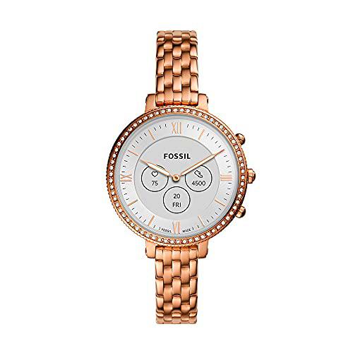 Fossil Smartwatch híbrido para mujer HR Monroe de acero inoxidable en tono oro rosa con brazalete de acero inoxidable en tono oro rosa, FTW7037