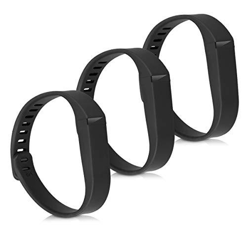 kwmobile 3X Pulsera Compatible con Fitbit Flex - Brazalete de Silicona en Negro sin Fitness Tracker