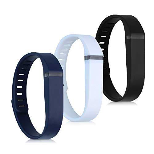 kwmobile 3X Pulsera Compatible con Fitbit Flex - Brazalete de Silicona en Blanco/Azul Oscuro/Negro sin Fitness Tracker