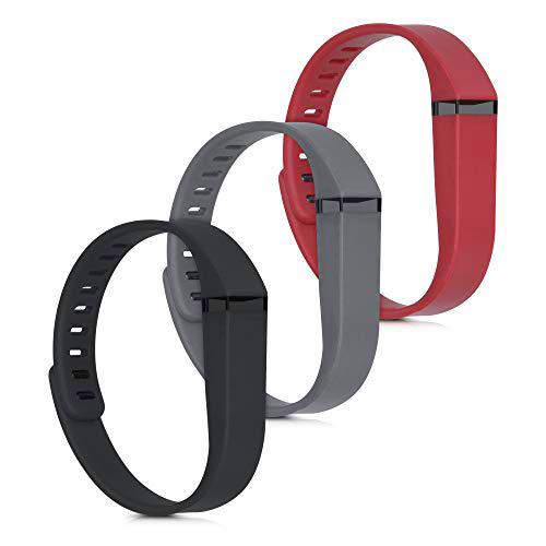 kwmobile 3X Pulsera Compatible con Fitbit Flex - Brazalete de Silicona en Antracita/Negro/Rojo sin Fitness Tracker